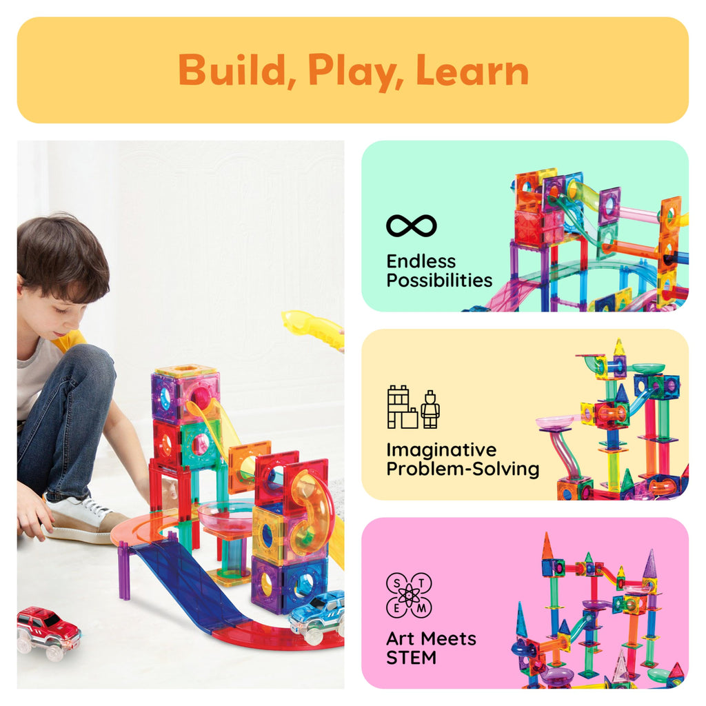 108 Piece Marble Run Race Track Set with LED Cars L44840