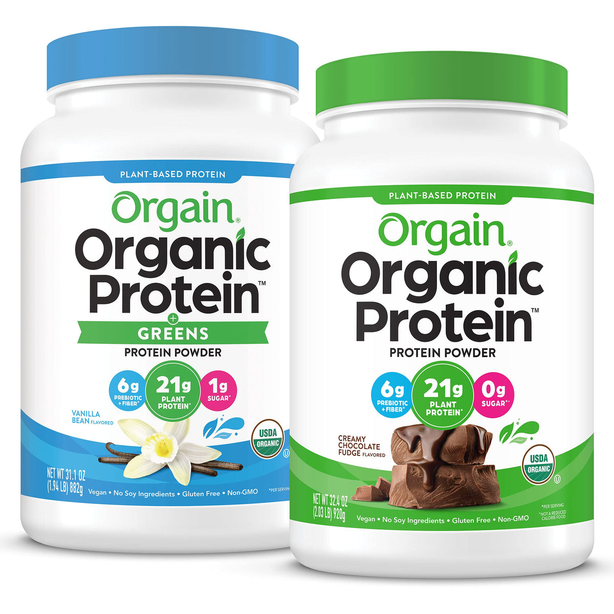 Organic Vegan Protein Powder + Greens, Vanilla Bean, 21g Plant Based Protein, 1.94lb X410