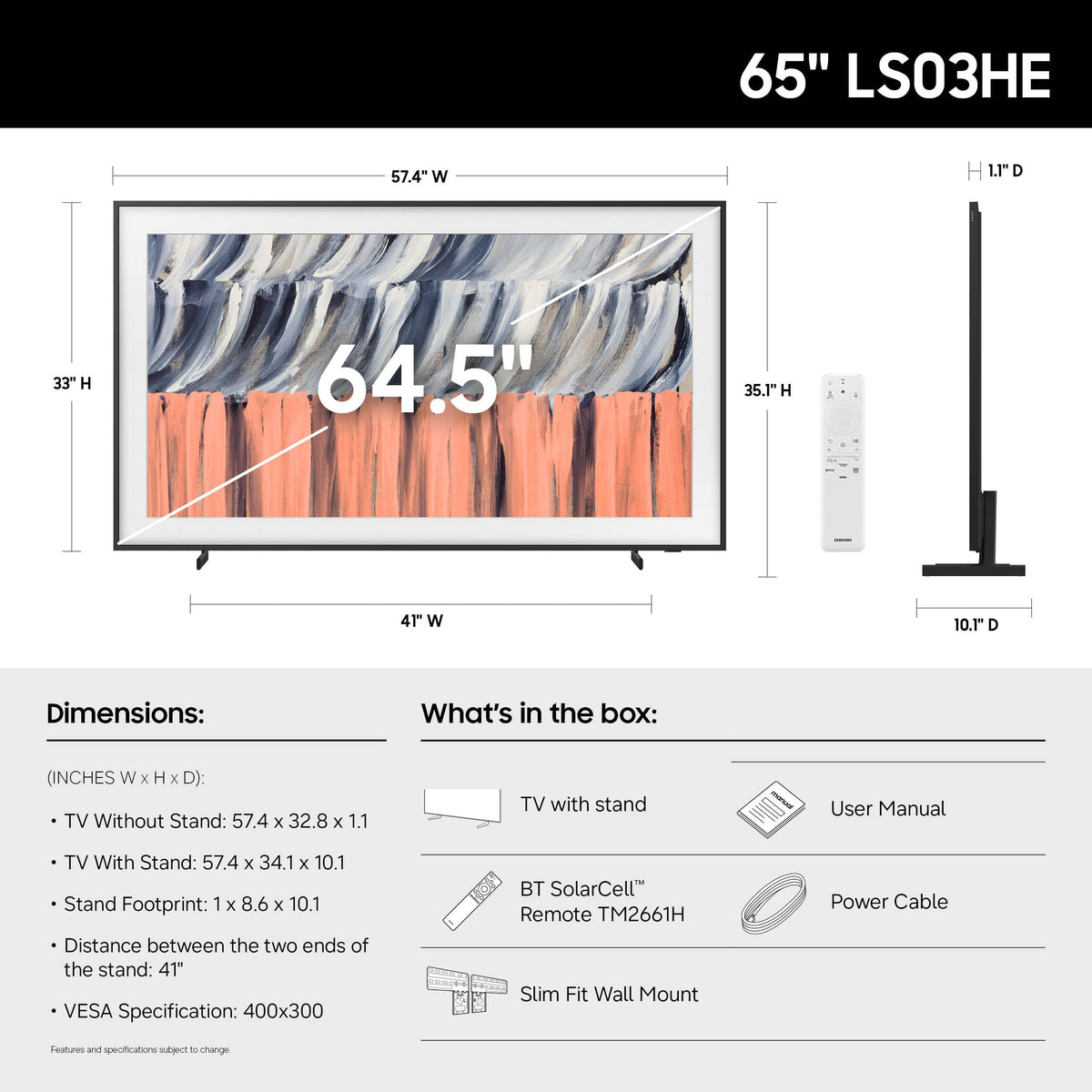 65-Inch Glare Free QLED Smart TV with Wall Mount Y374