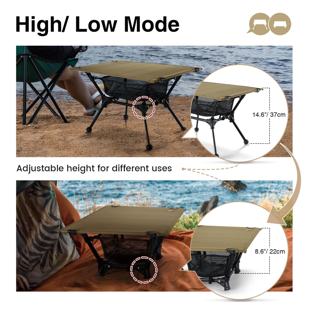 Lightweight Portable Folding Camping Table with Mesh Storage Net L485