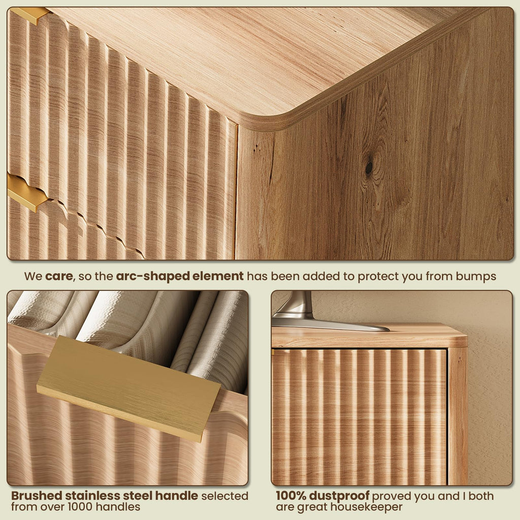 63" Wide Fluted 9 Drawers Oak Dresser S102