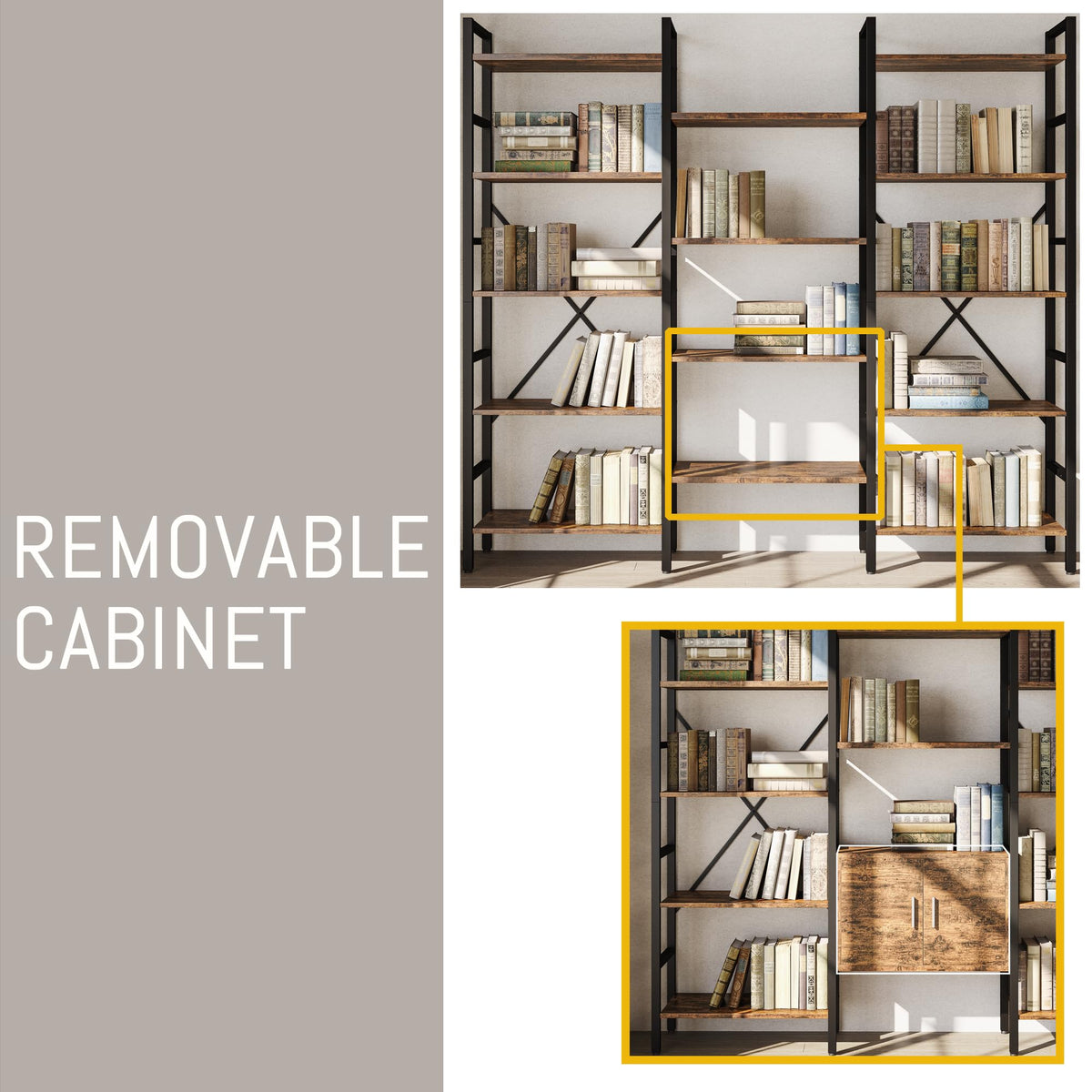 70 x 70" 5 Tier Bookcase with Storage Cabinet Rustic Brown K3814