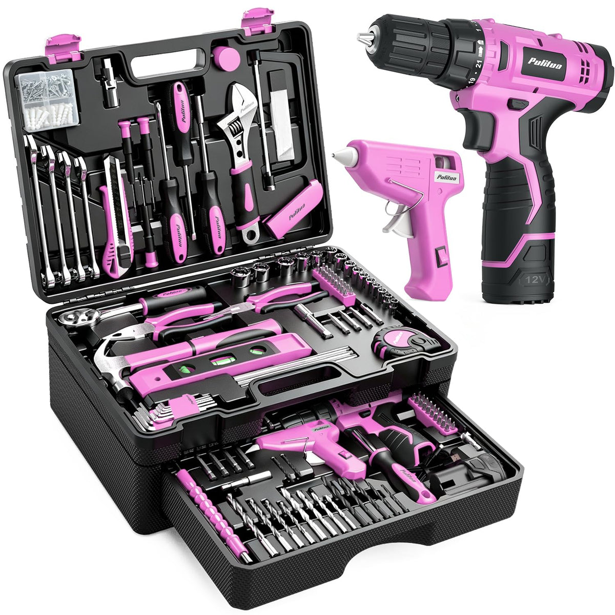 299 Piece Pink Cordless Drill Tool Set with Tool Box O44802