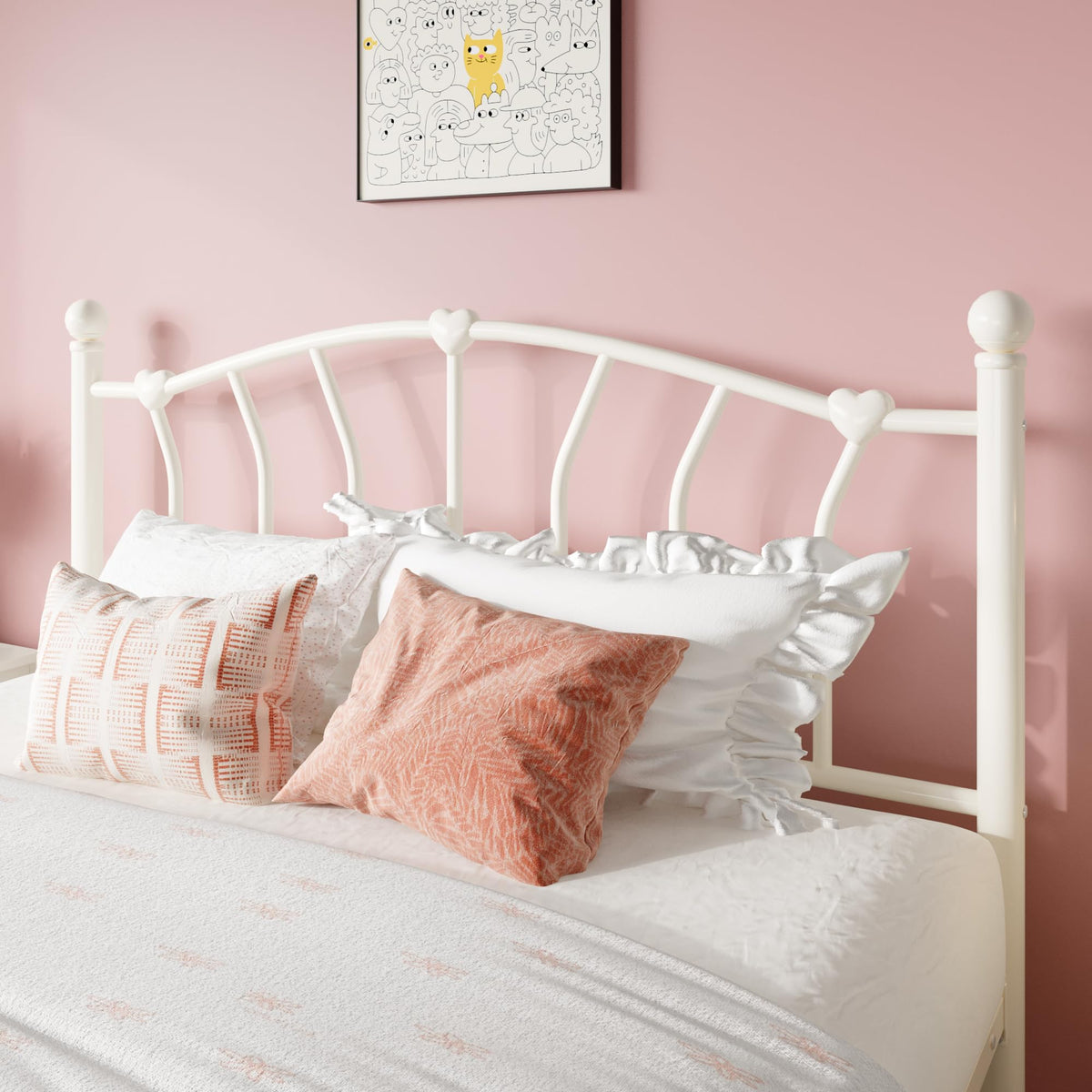 Full Size Cream White Metal Bed Frame T134