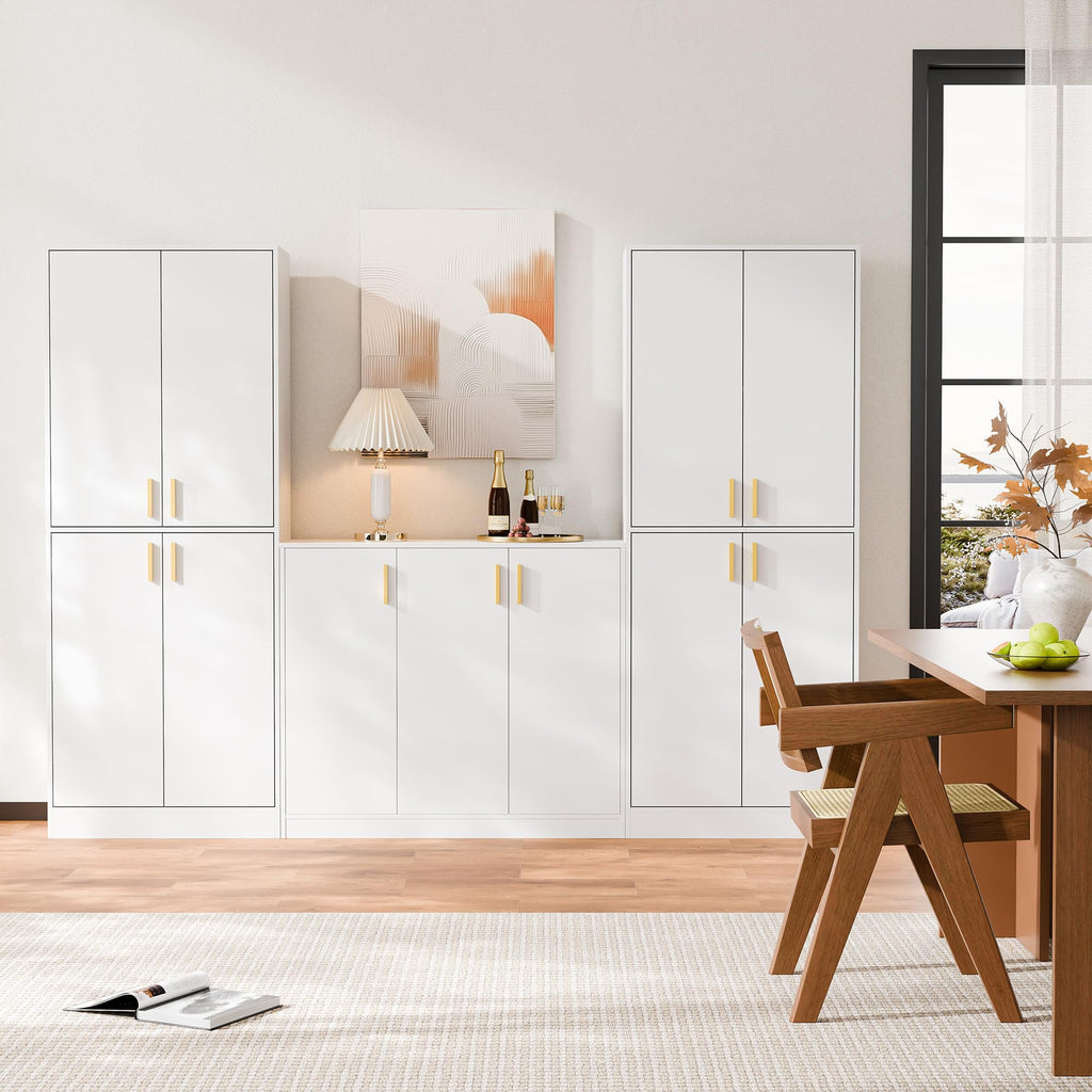 White Wood Storage Cabinet with Doors and Shelves N84732