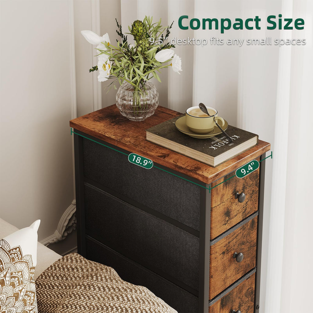 Narrow 5 Fabric Drawers Rustic Brown Dresser J21828
