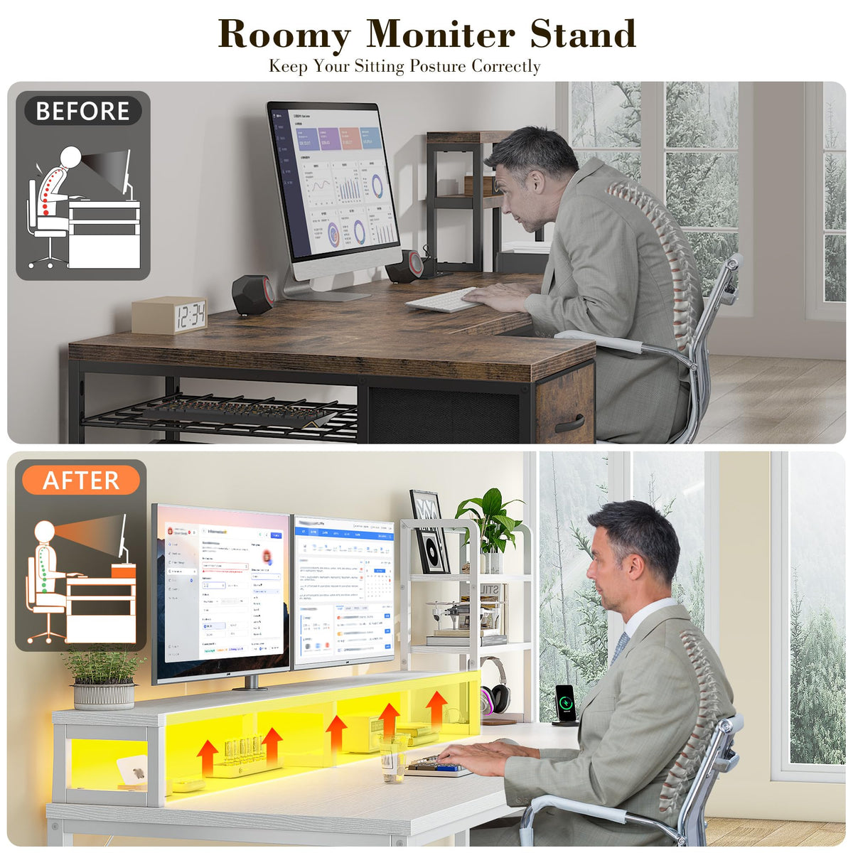 44" White Gaming Desk with Hutch & Shelves J164