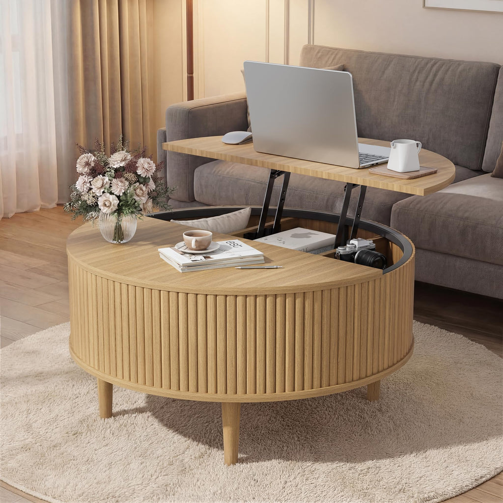 31.5" Round Lifting Top Coffee Table with Storage H188