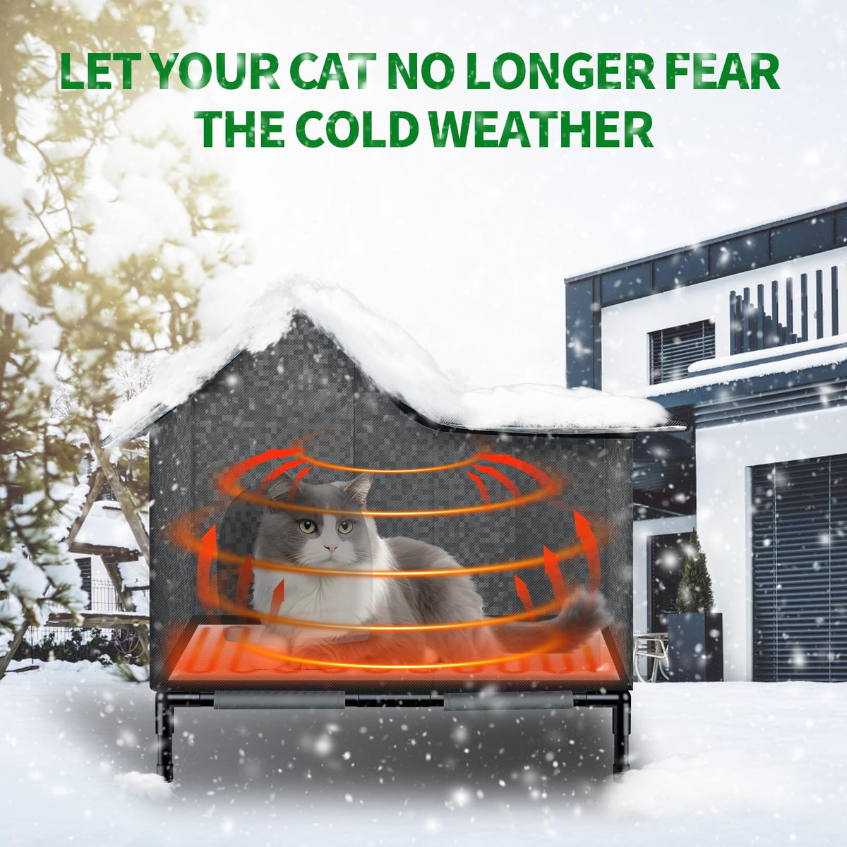 Heated Weatherproof Cat House with Heating Pad N2481