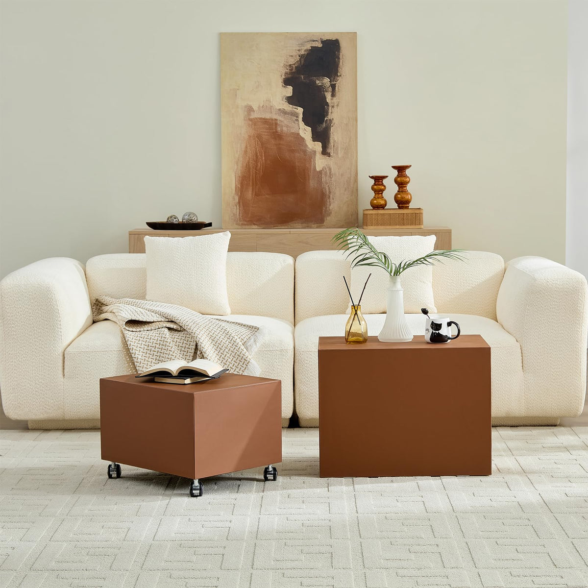 Brown MDF Leather Accent Table N185025