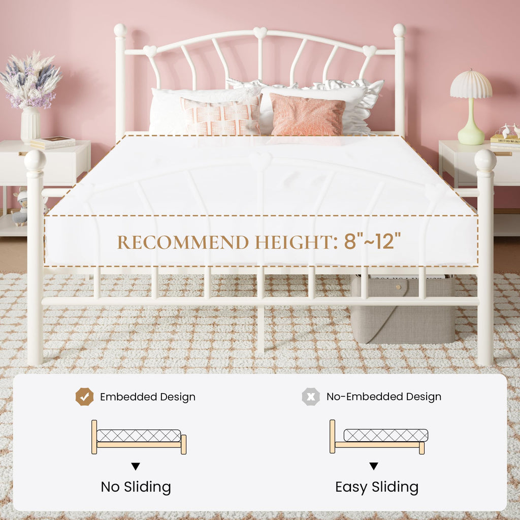 Full Size Cream White Metal Bed Frame T134