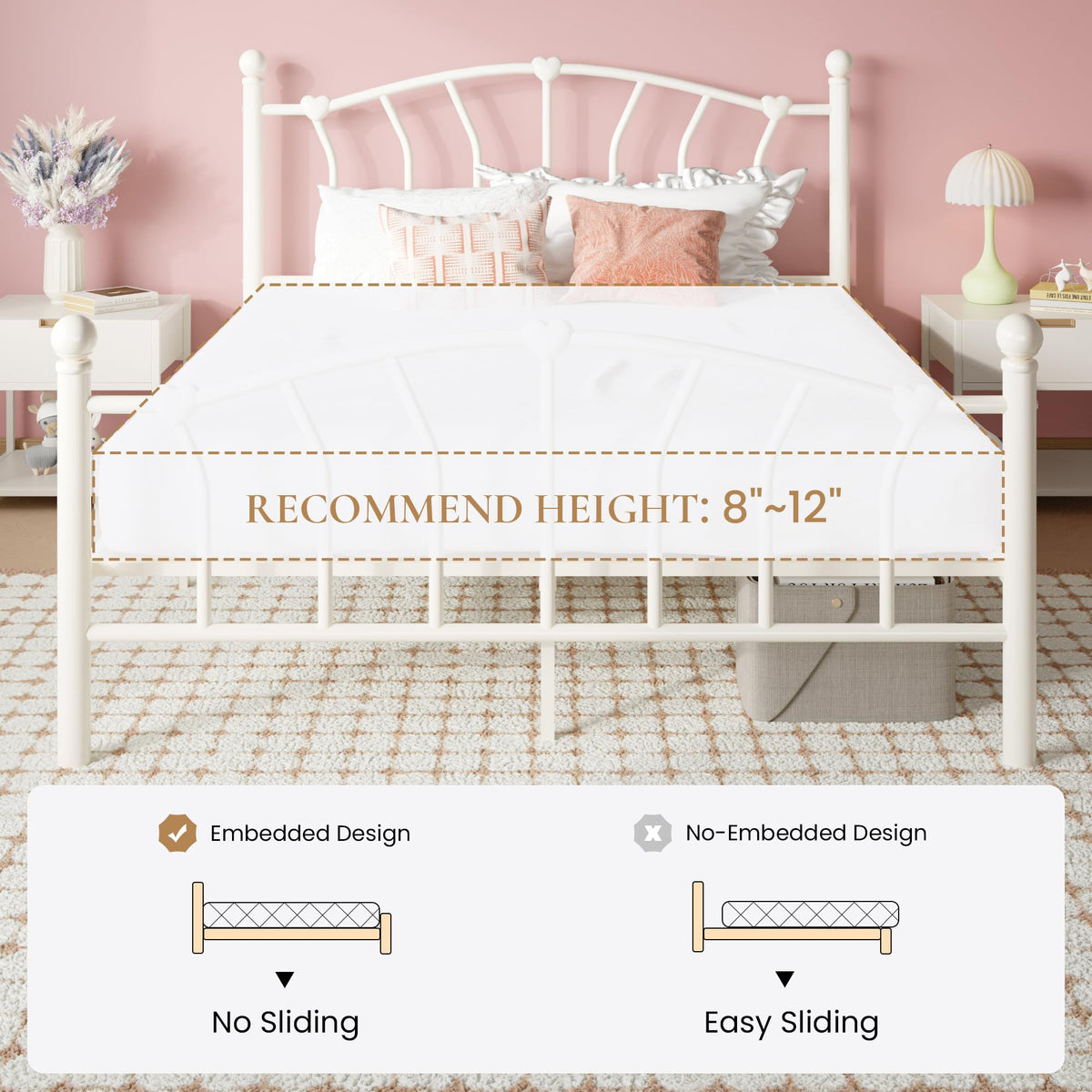 Full Size Cream White Metal Bed Frame T134