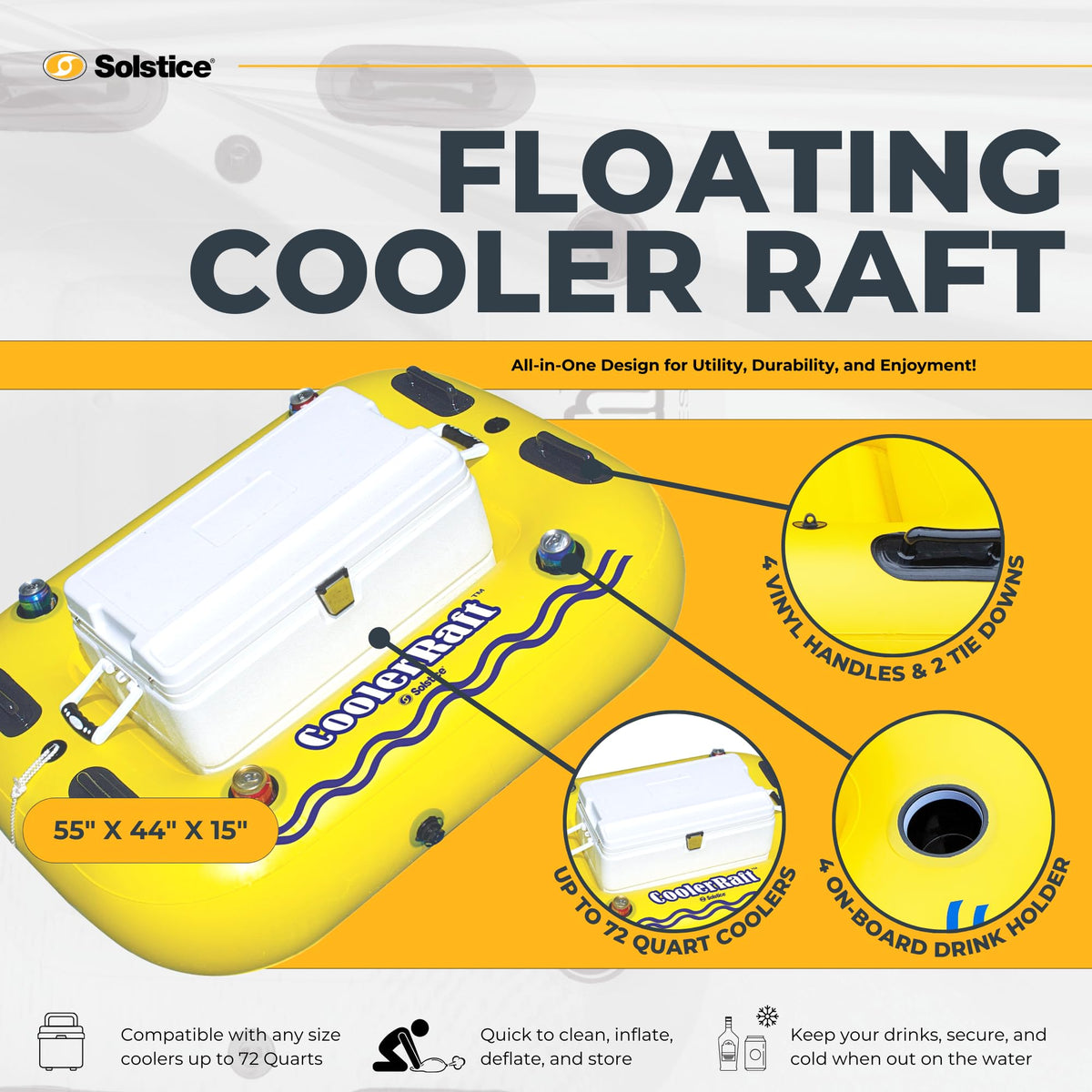 Yellow Inflatable Tube Float with Grab Handles and Cupholders T195