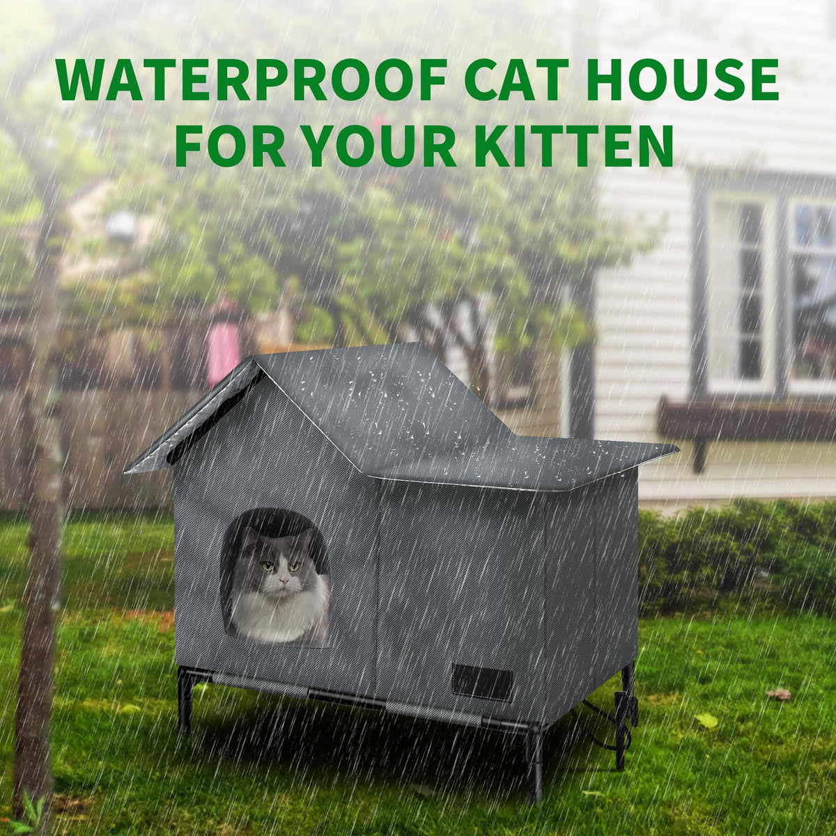 Heated Weatherproof Cat House with Heating Pad N2481