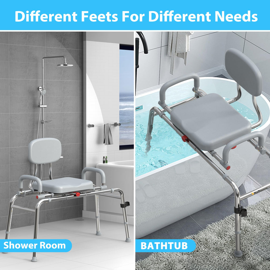 Sliding Shower Chair Tub Transfer Bench with Swivel Seat, 450lbs, Adjustable Height, Gray U583