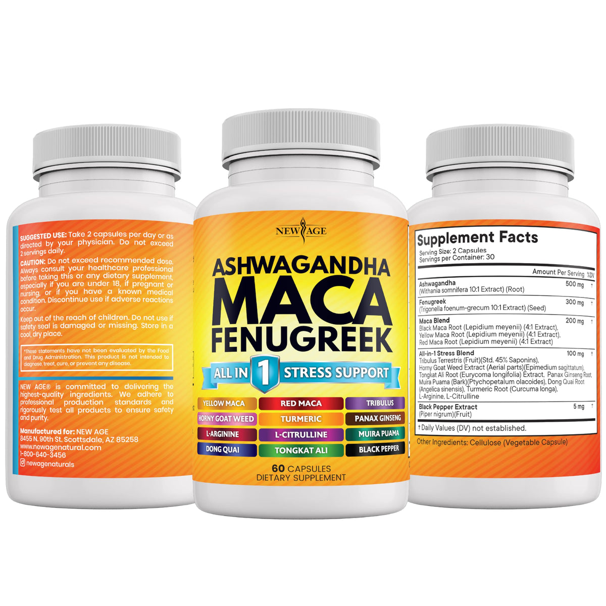 Ashwagandha Maca Root Fenugreek Tongkat Ali Ginseng 120 Count Supplement E720087