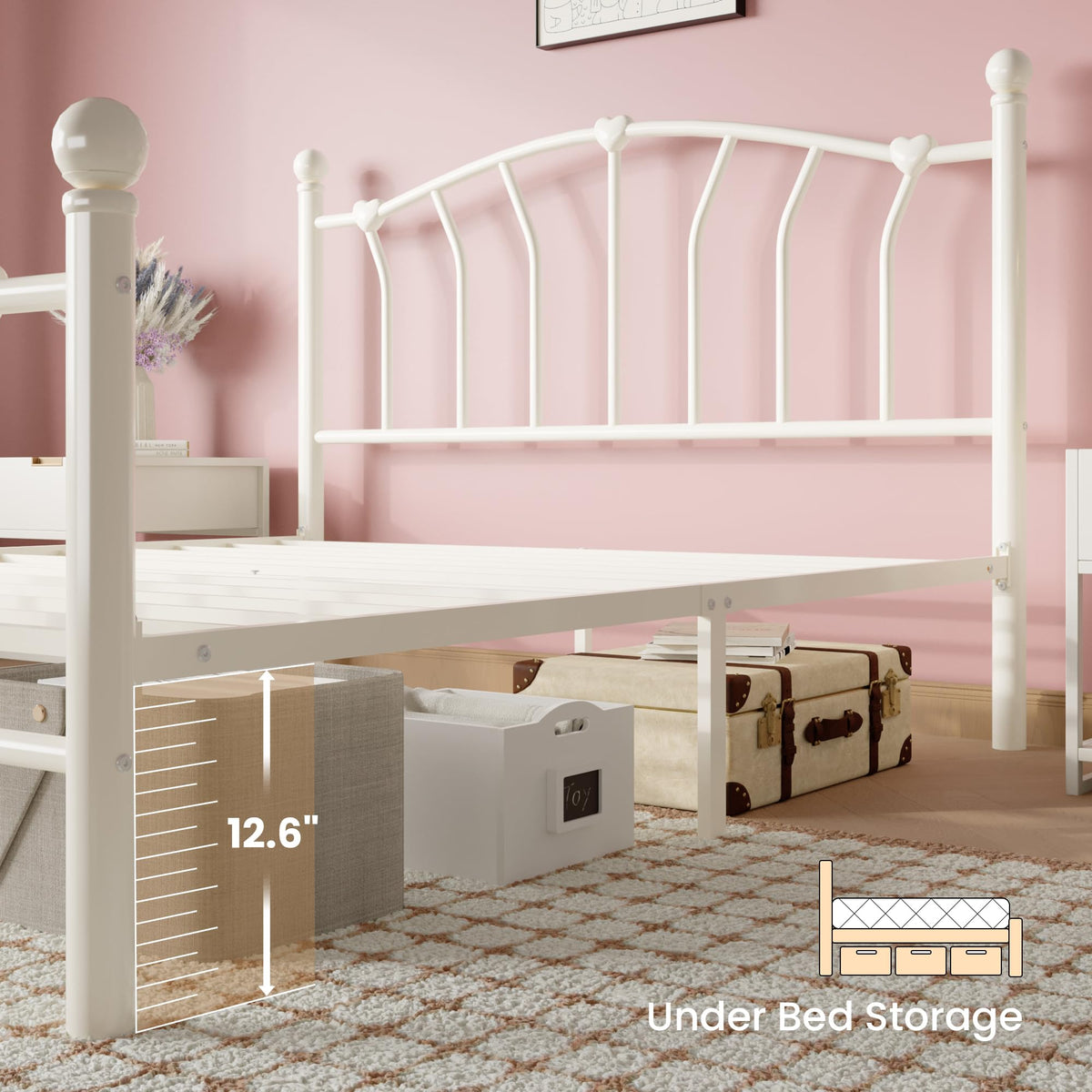 Full Size Cream White Metal Bed Frame T134