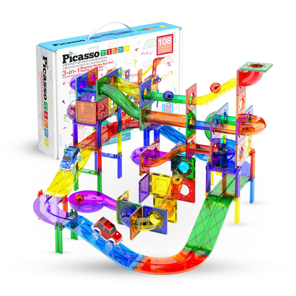 108 Piece Marble Run Race Track Set with LED Cars L44840
