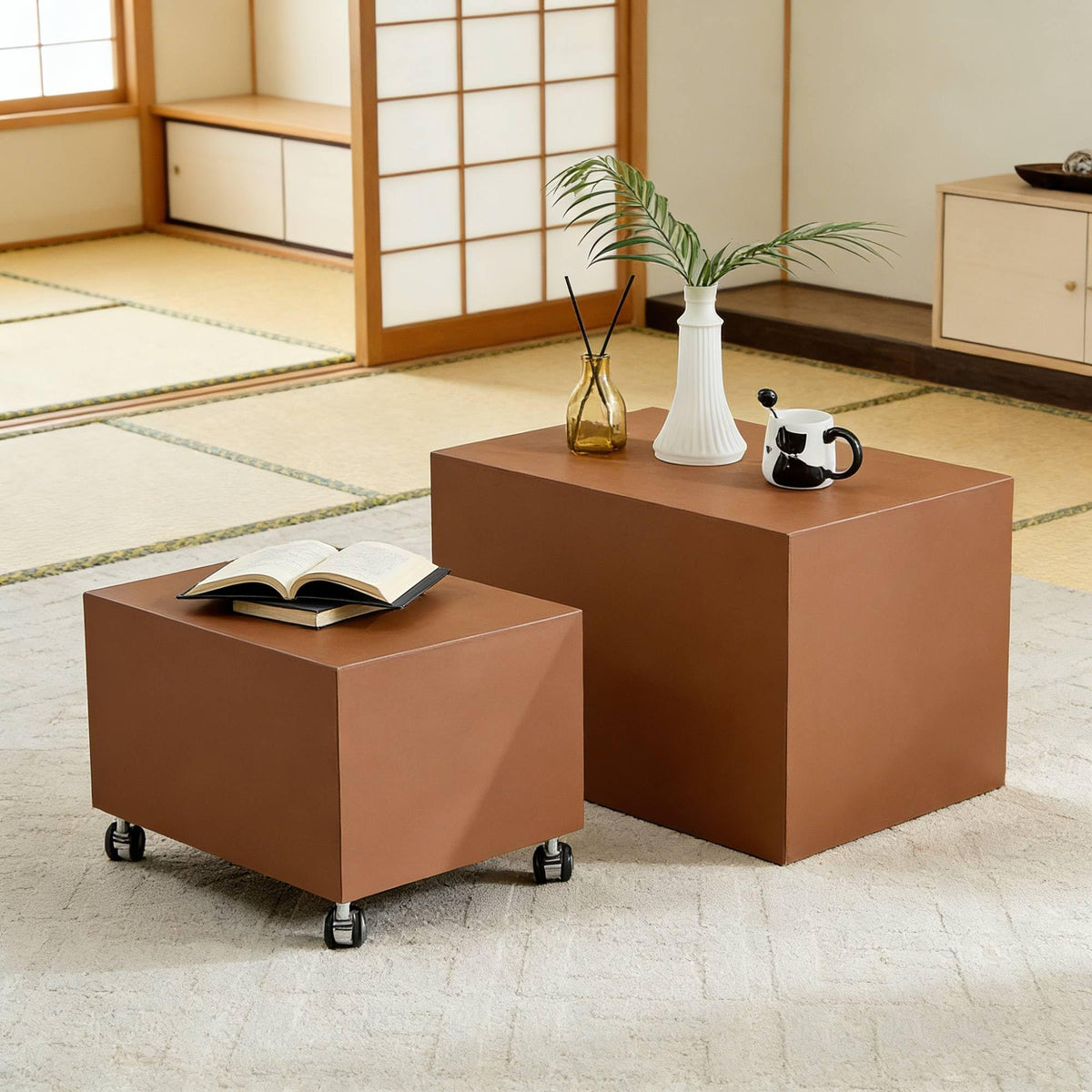 Brown MDF Leather Accent Table N185025