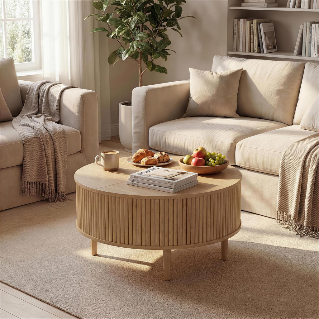 31.5" Round Lifting Top Coffee Table with Storage H188