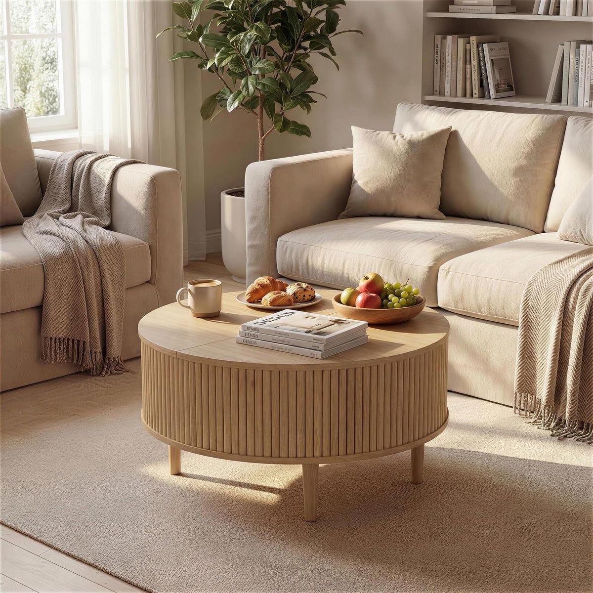 31.5" Round Lifting Top Coffee Table with Storage H188