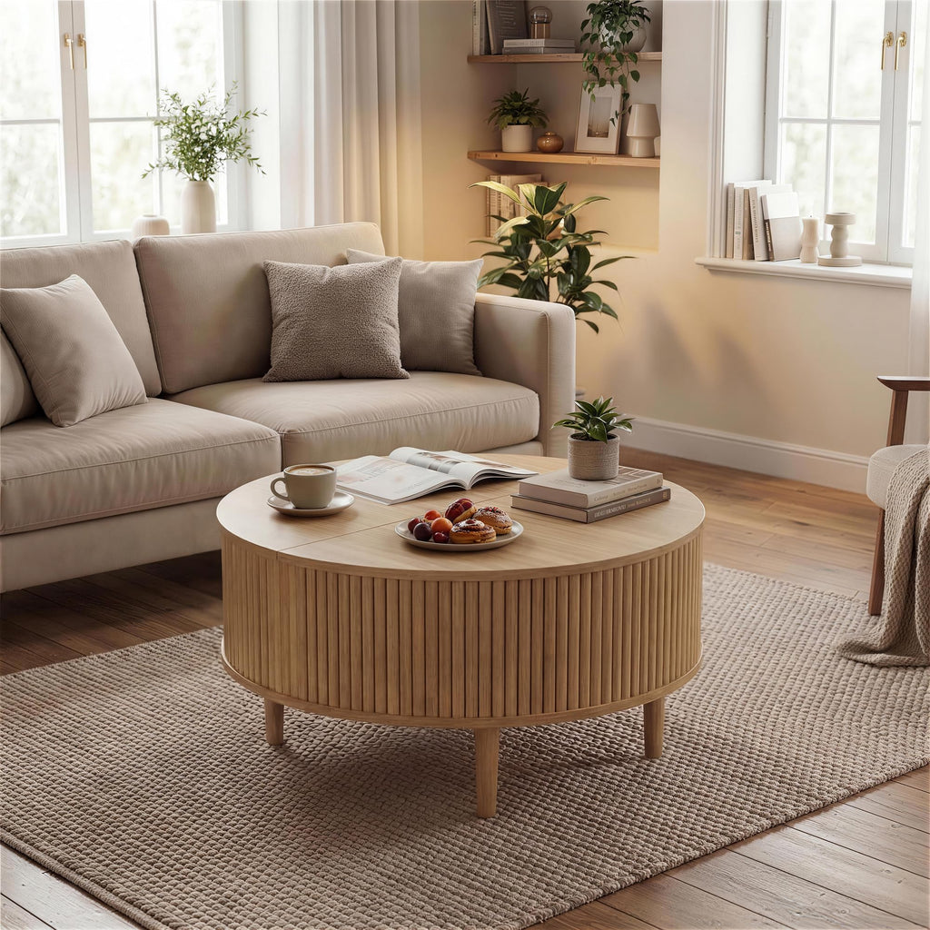 31.5" Round Lifting Top Coffee Table with Storage H188