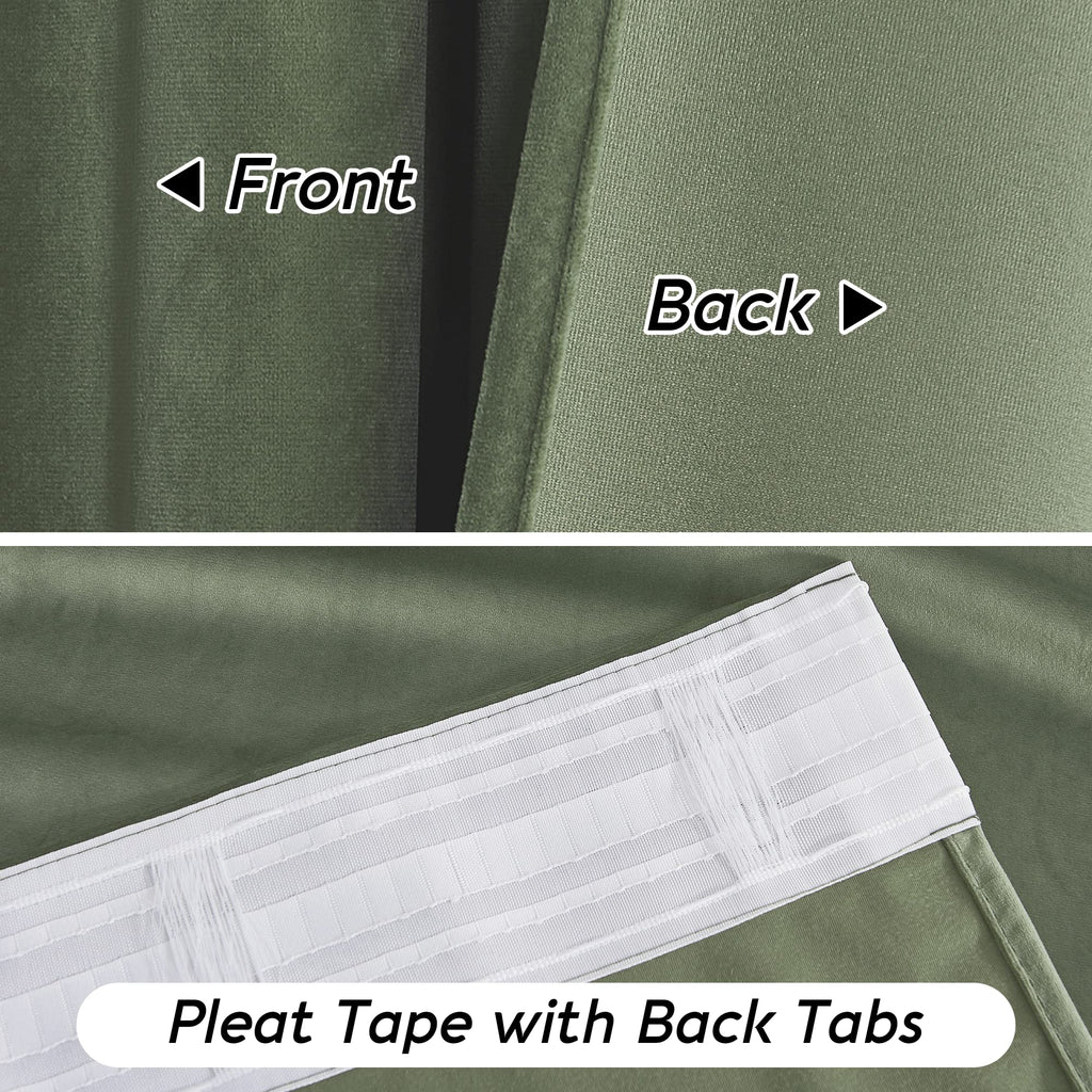 Sage Green Velvet Curtains 96 inches I3024