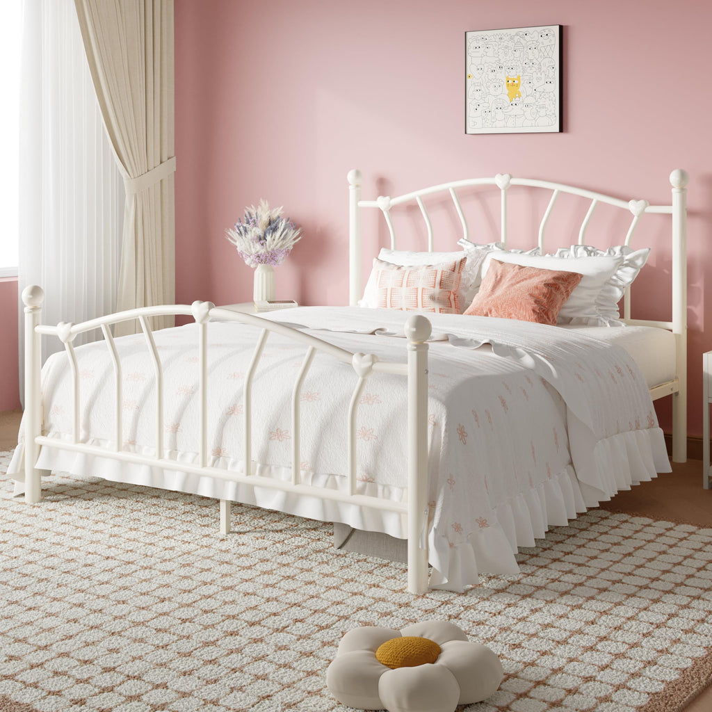 Full Size Cream White Metal Bed Frame T134
