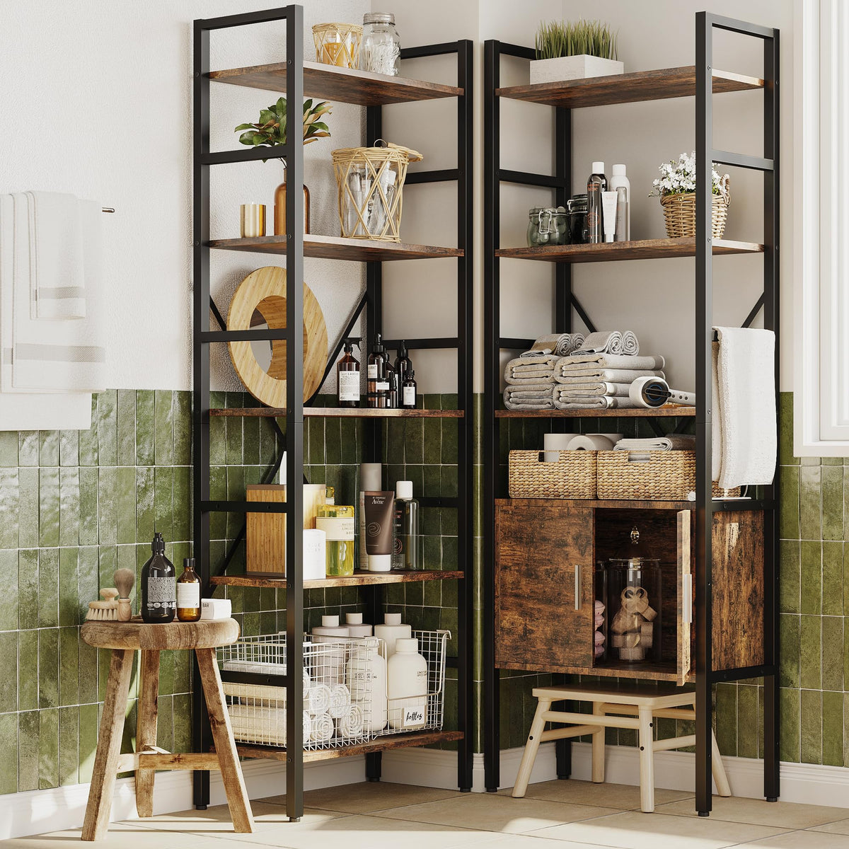 70 x 70" 5 Tier Bookcase with Storage Cabinet Rustic Brown K3814