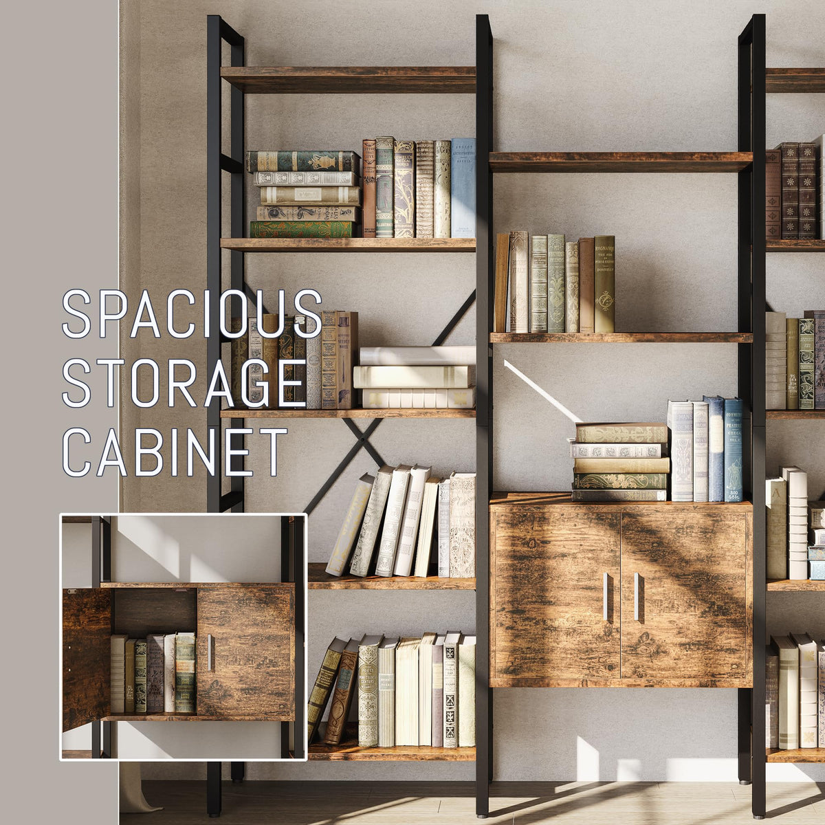70 x 70" 5 Tier Bookcase with Storage Cabinet Rustic Brown K3814
