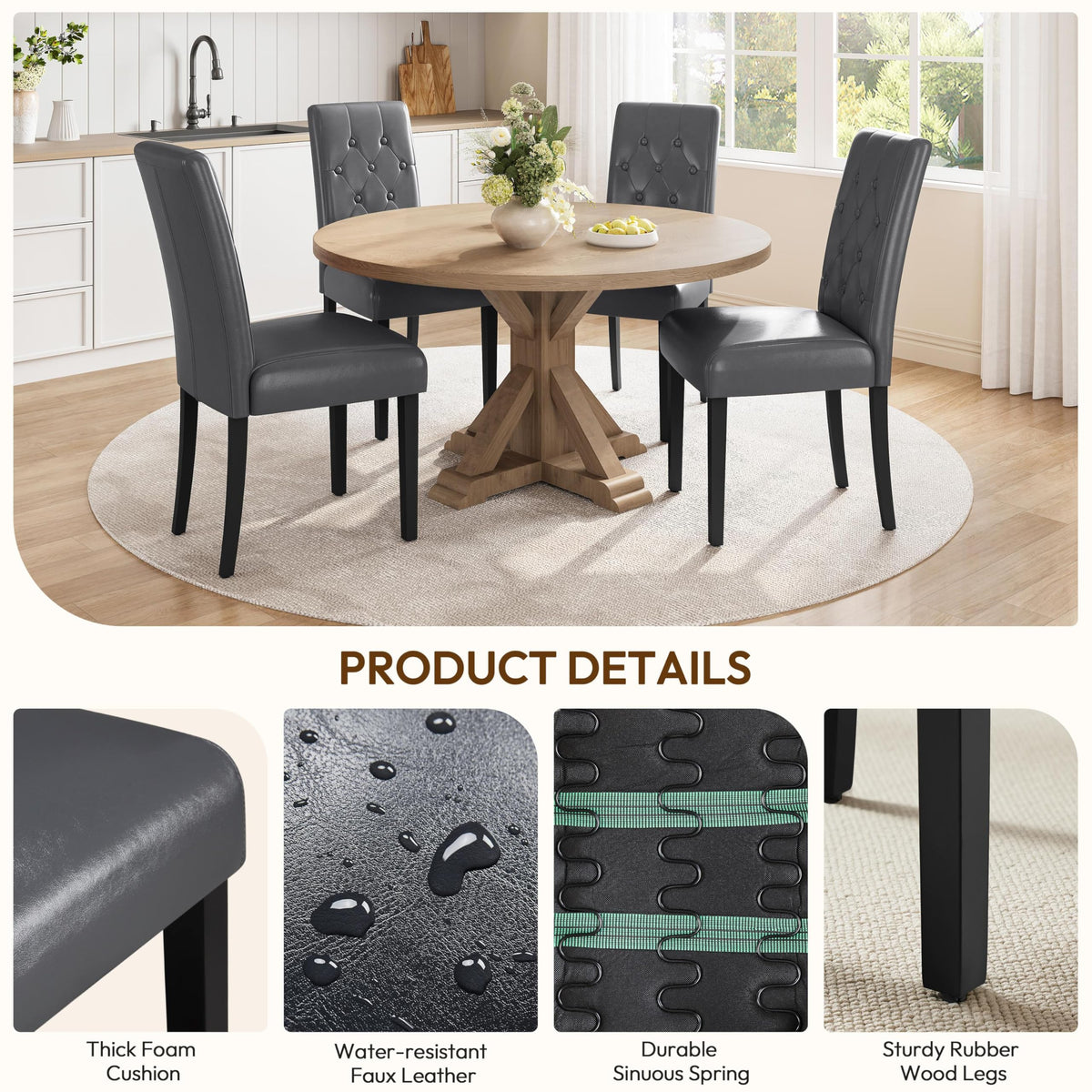 Dining Chairs Set of 2 Tufted Gray I22186