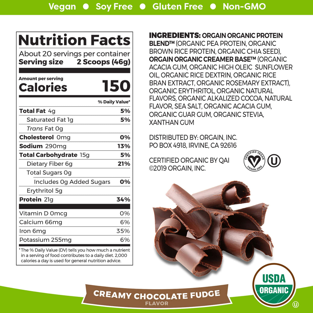 Organic Vegan Protein Powder + Greens, Vanilla Bean, 21g Plant Based Protein, 1.94lb X410
