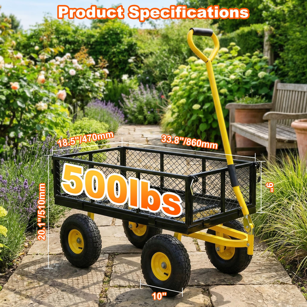 Heavy Duty Steel Garden Cart with Handle & 10" All Terrain Tires K40167