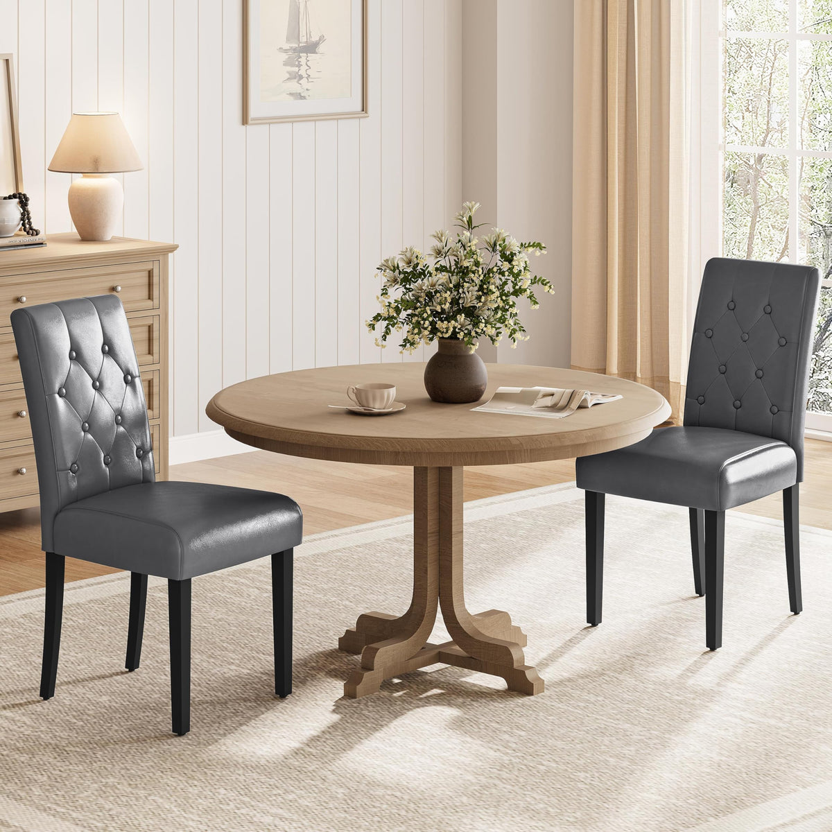 Dining Chairs Set of 2 Tufted Gray I22186