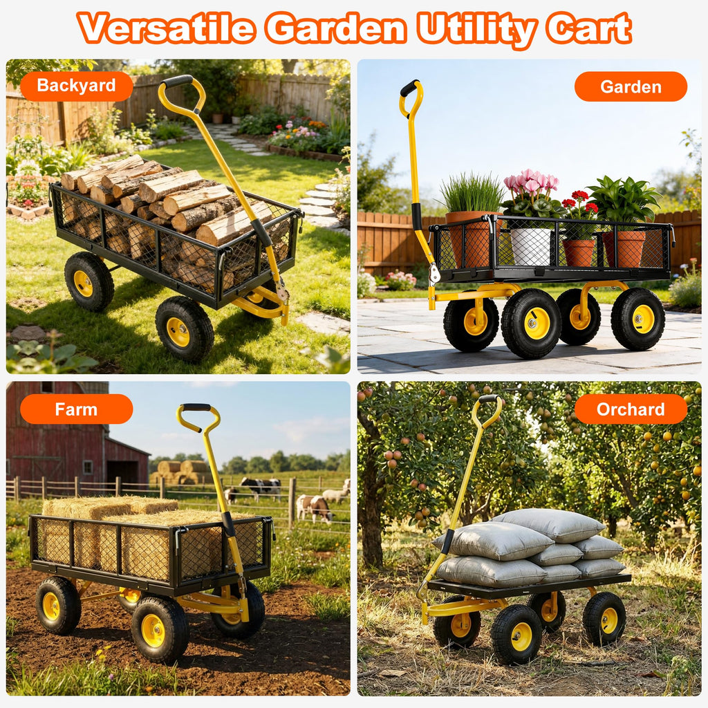 Heavy Duty Steel Garden Cart with Handle & 10" All Terrain Tires K40167
